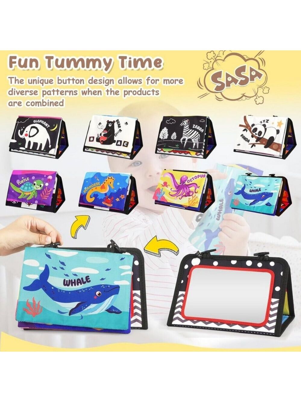 High Contrast Tummy Time Toy, Crinkle Mirror Sensory for Baby 0 to 12 Months - Picture 3 of 7